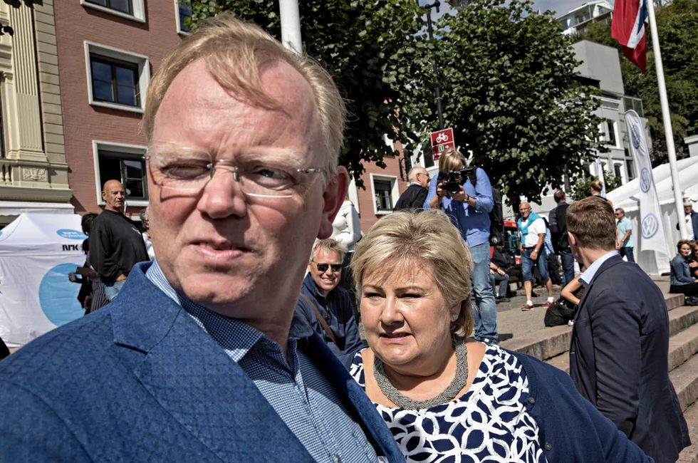 Sindre Finnes og Erna Solberg.