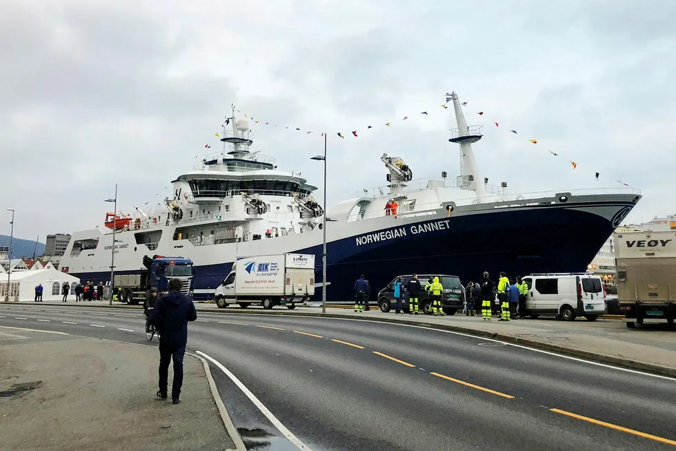 «Norwegian Gannet» til kai i Bergen i forbindelse med dåpen i 2018.