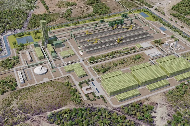 A computer-generated rendering of the Fos-sur-Mer green steel plant