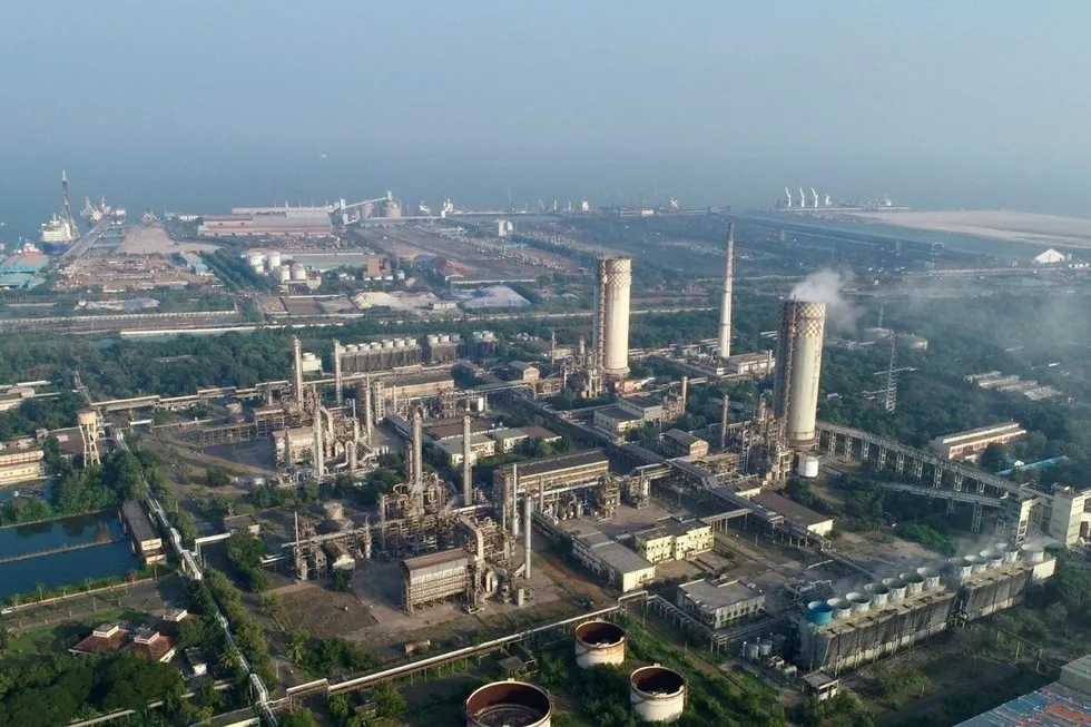 Existing ammonia production and port infrastructure in Kakinada, India, where AM Green has taken a final investment decision on 1.3GW electrolyser capacity.
