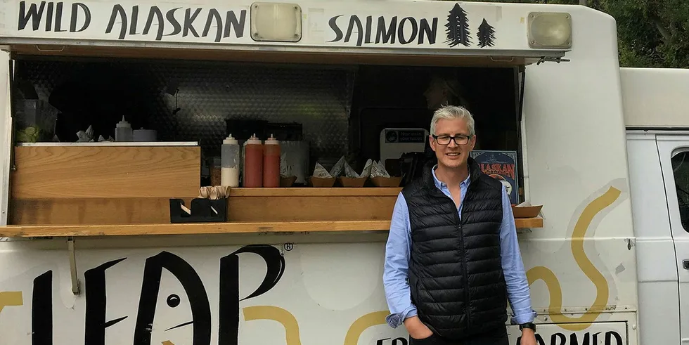 New England Seafood International CEO Dan Aherene stands by a food truck promoting the group's UK brand Leap. The company has been acquired by Alaska Native Corporation Sealaska.