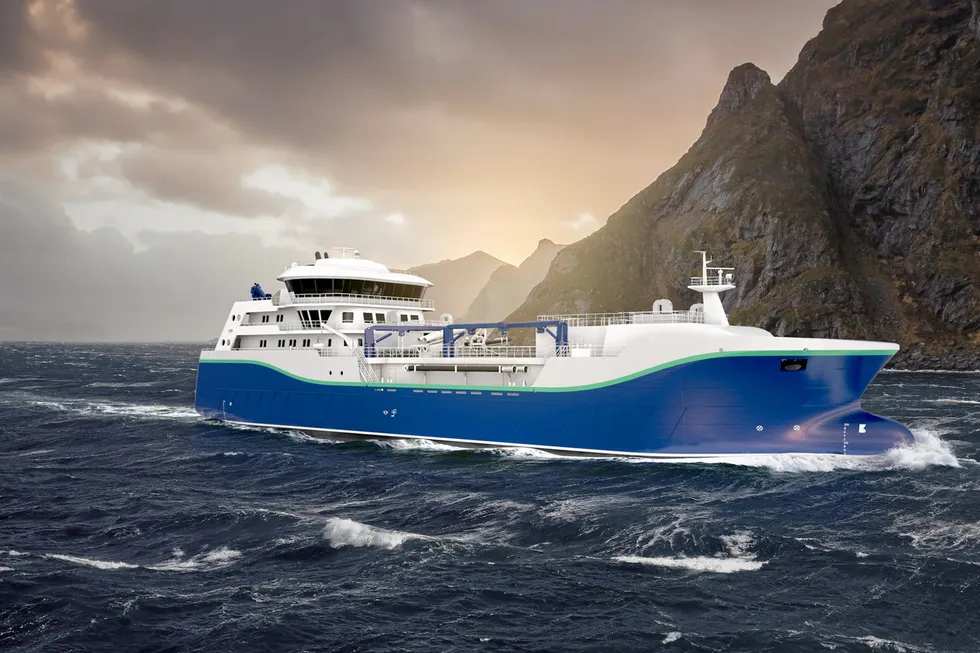 Slik vil den nye brønnbåten til Aquaship / Intership ta seg ut. Slik vil den nye brønnbåten til Aquaship / Intership ta seg ut.