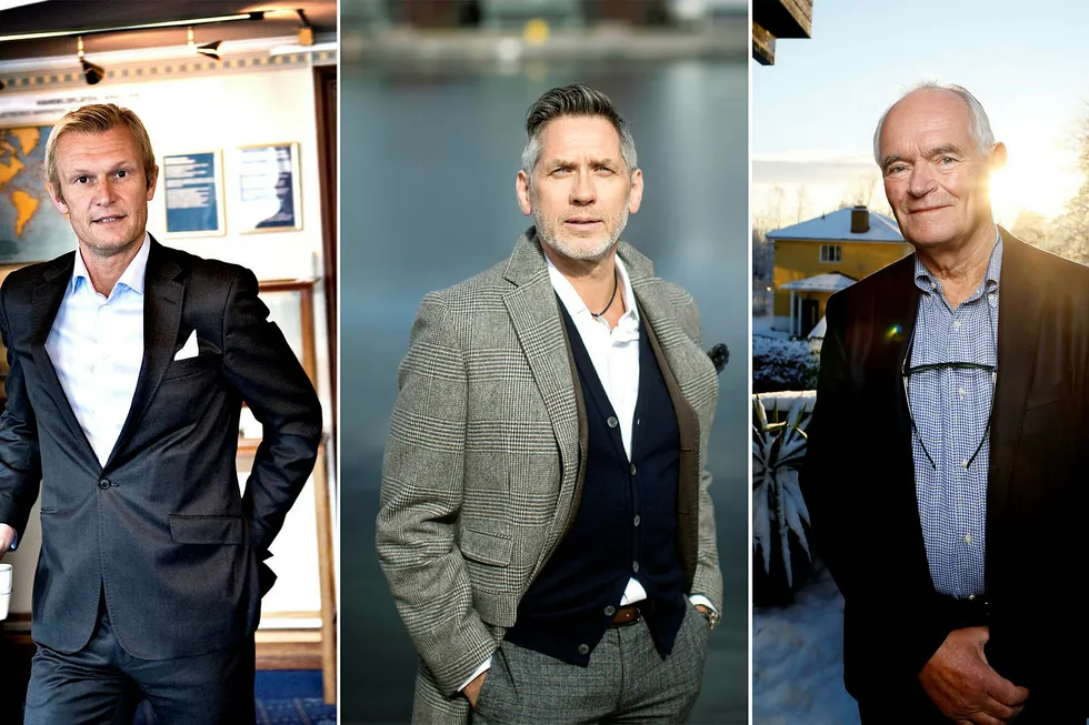Styreleder Lars Moldestad (fra venstre), toppsjef Jonny Hesthammer, og investor Trond Mohn i oljeselskapet M Vest Energy satser på oljeopptur.