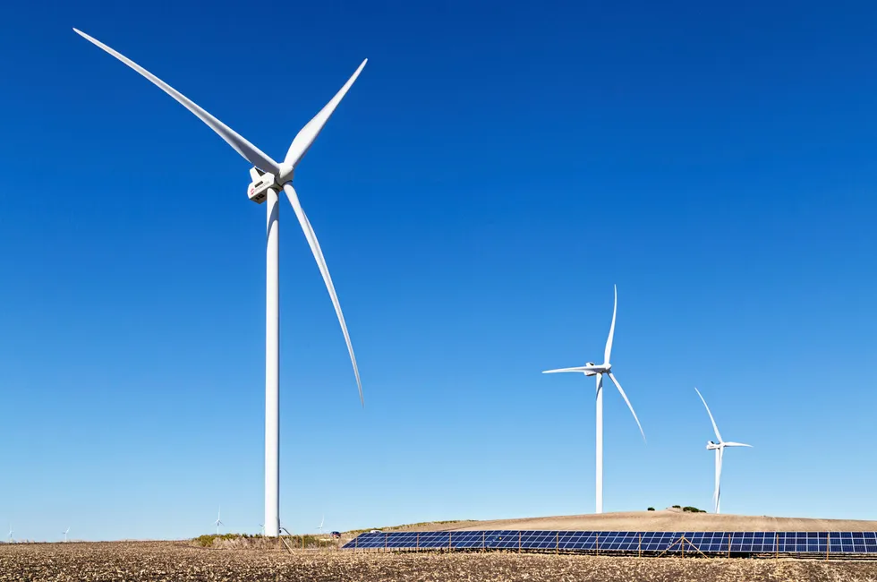 A hybrid wind and solar power plant in Cádiz, Spain.
