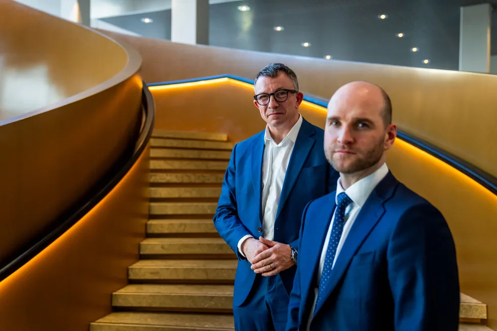 Aker BP chief executive Karl Johnny Hersvik (left) and chief financial officer David Tonne