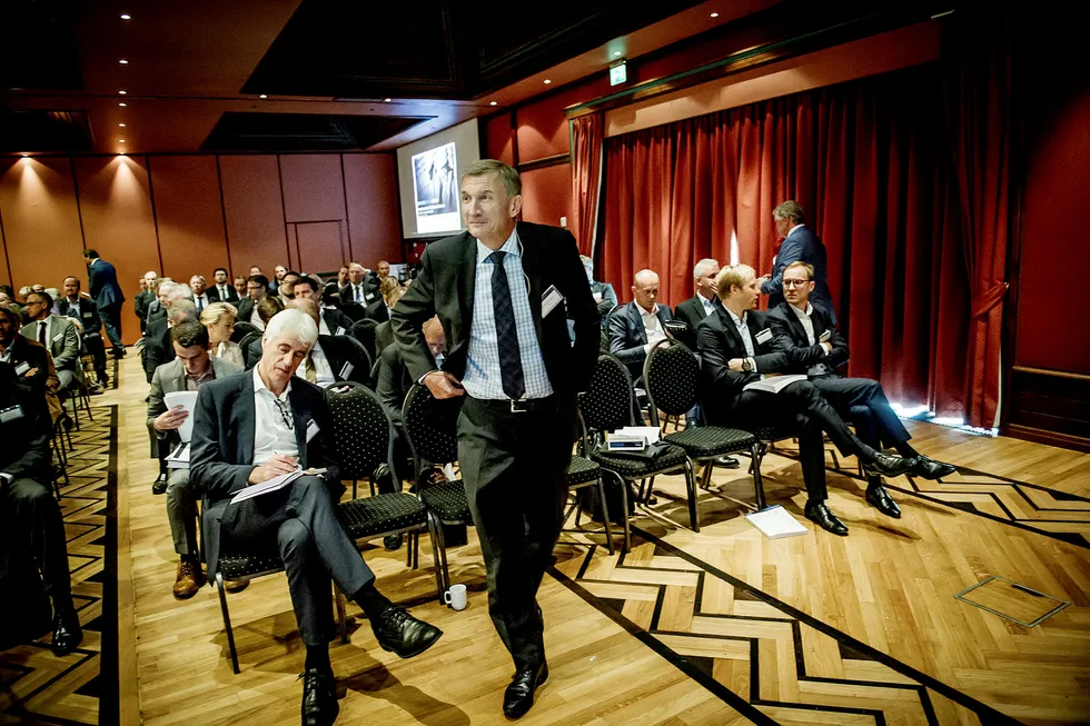 PGS-sjef Jon Erik Reinhardsen var mandag i USA. Her fra Pareto-konferansen i Oslo i høst. Foto: Gorm K. Gaare