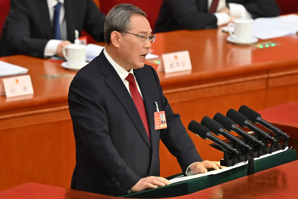 Statsminister Li Qiang presentert Kinas økonomiske plan for året under Folkekongressens åpning i Beijing onsdag morgen.