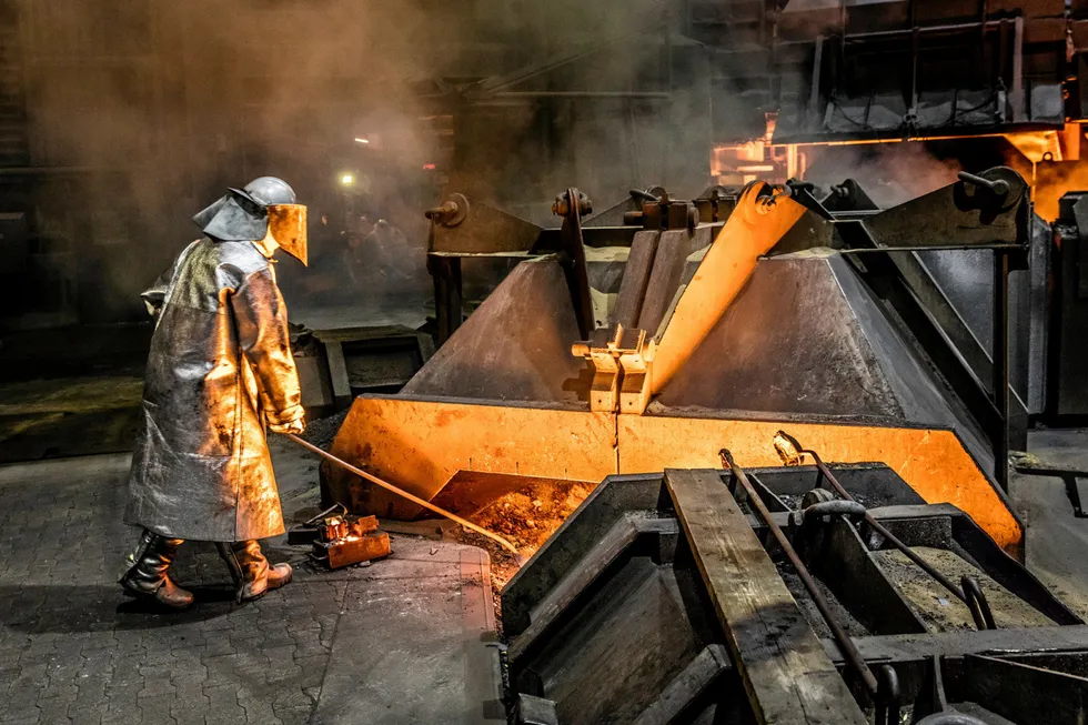 Worker at Salzgitter blast furnace.