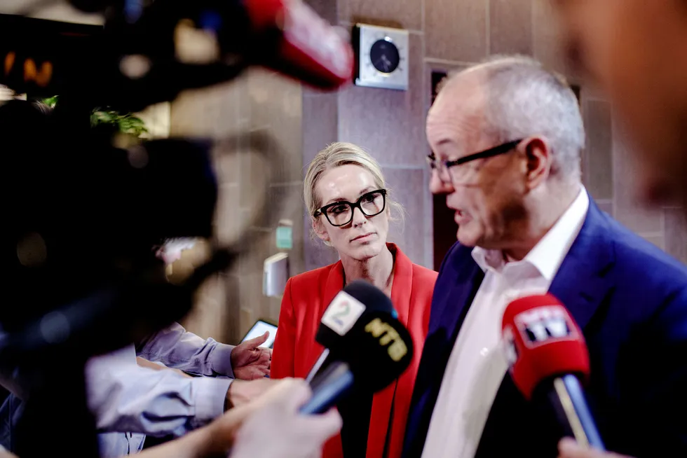Innovasjon Norge-styreleder Gunnar Bovim ble fredag orientert om ansettelsessaken i selskapet. Her med administrerende direktør Anita Krohn Traaseth. Foto: Nicklas Knudsen