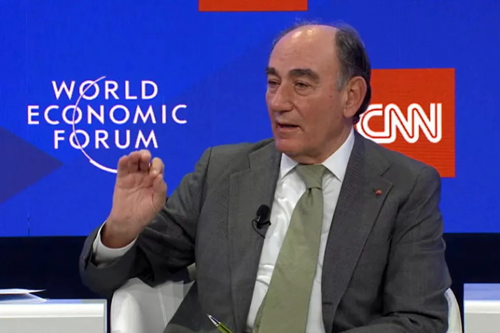 Iberdrola chairman Ignacio Galan speaking on a panel at Davos.