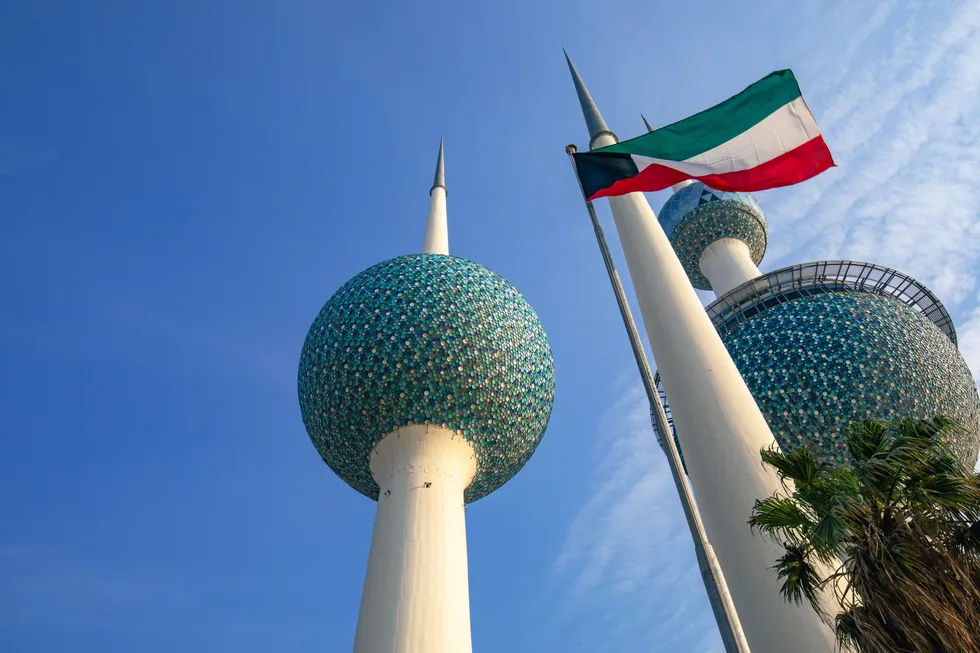 The Kuwaiti flag flown by the Kuwait Towers.