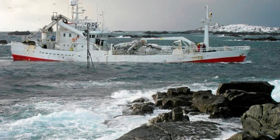 Trangt og vanskelig når større fiskebåter skal inn til havna i Verøy for å levere fangst til Lofoten Viking. «Frantsen Junior» på vei inn.