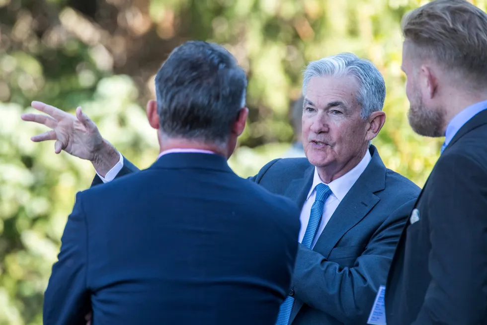 Fed-sjef Jerome Powell hever renten igjen. Her på sentralbanksjeftoppmøtet i Jackson Hole for noen uker siden.