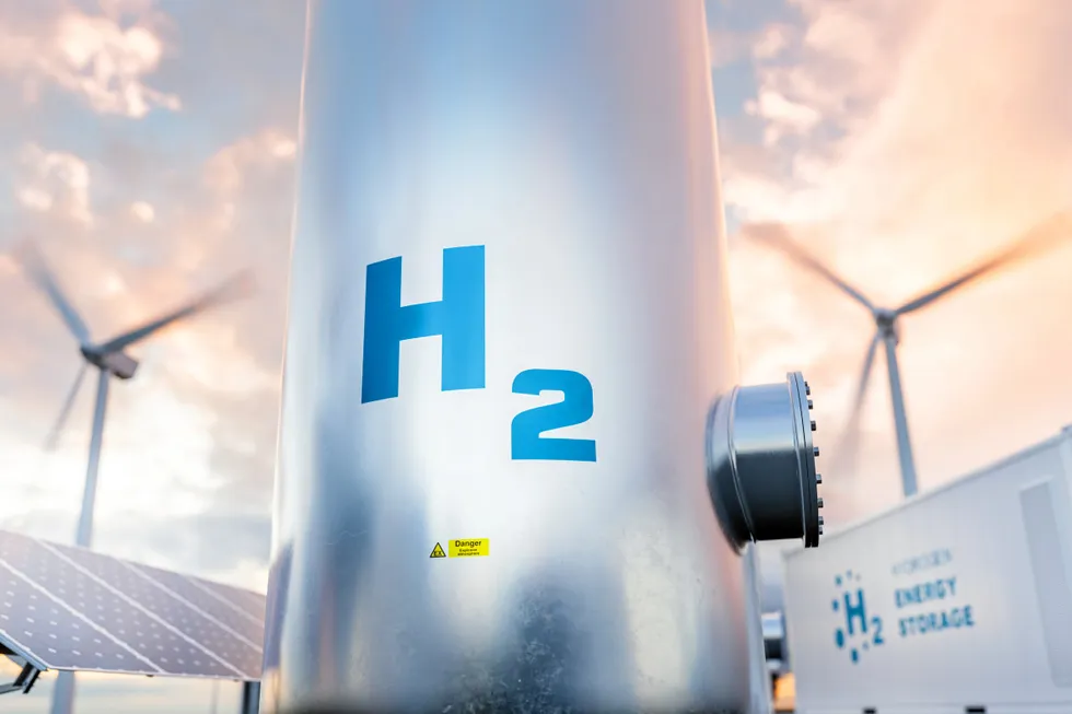 A computer rendering of a wind- and solar-powered green-hydrogen project.