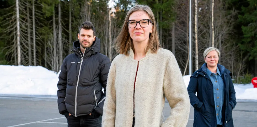 Rødts ledertrio med (f.v.) leder Bjørnar Moxnes, Marie Sneve Martinussen og Silje Josten Kjosbakken måtte se at landsmøtet bestemte seg å si nei til all form for vindkraftutbygging.