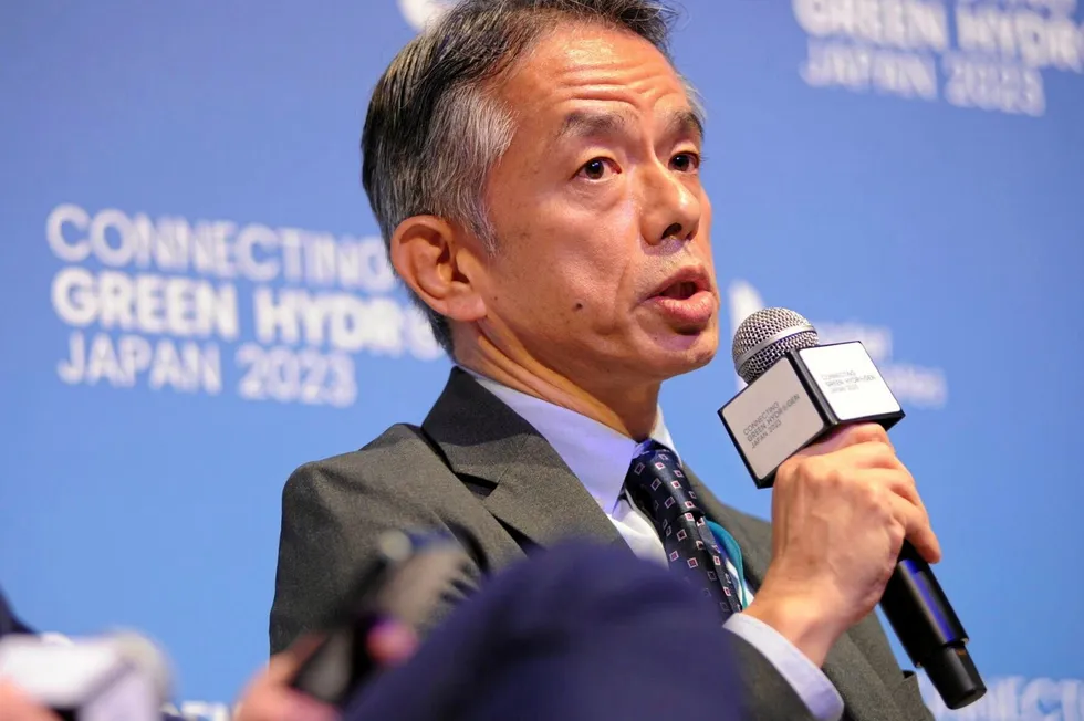 . Shunta Kijima, JERA’s senior supervisor for its fuel planning group, speaking at Connecting Green Hydrogen Japan in Tokyo.