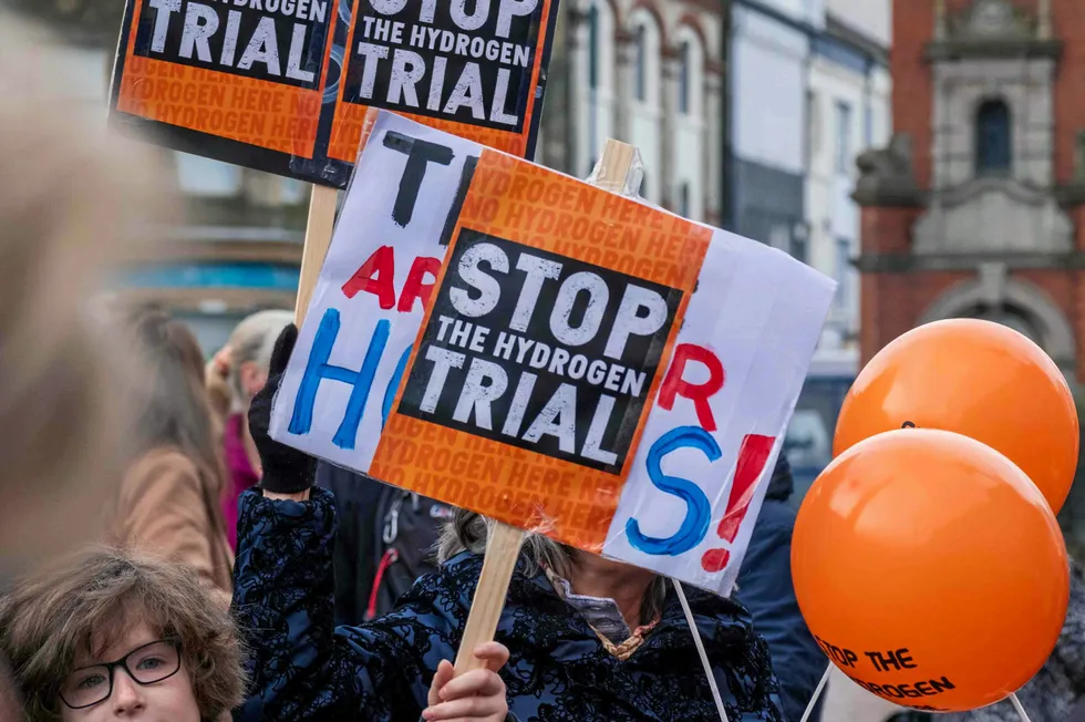 Protest against the hydrogen heating trial in Redcar, November 2023.