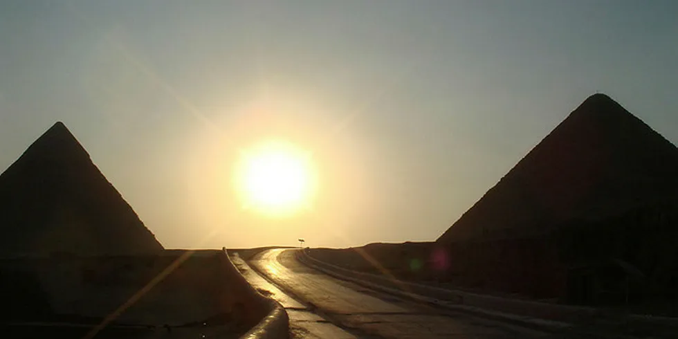 The pyramids at Giza in sun-rich Egypt