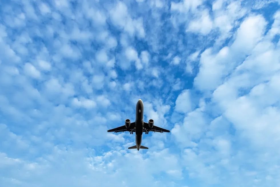 An airplane prepares to land.