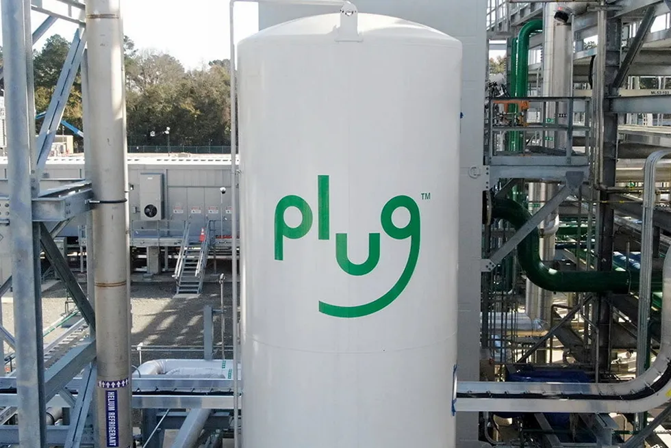 A storage tank at Plug's Georgia liquid green hydrogen plant.
