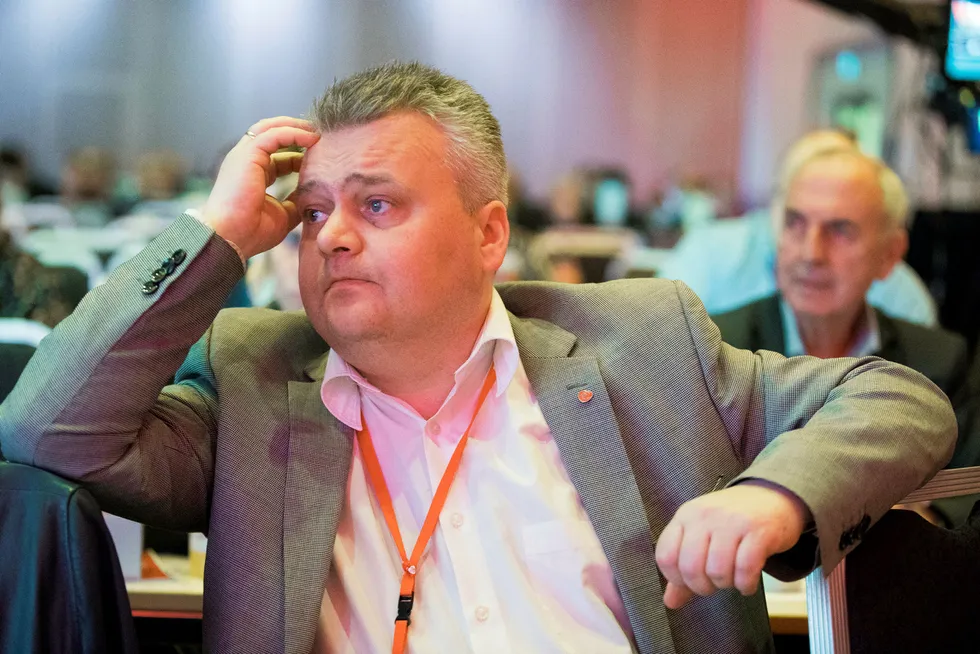 Leder i Fellesforbundet Jørn Eggum, her under landsmøtet til Arbeiderpartiet i Folkets Hus tidligere denne måneden.