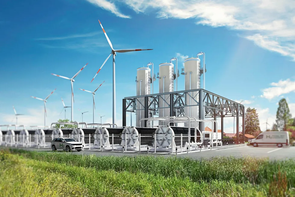 A rendering of EWE's Clean Hydrogen Coastline - Electrolysis East Frisia project.