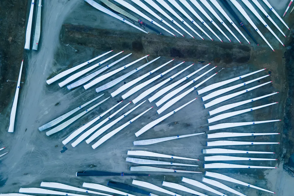 Wind turbine blades awaiting transport.