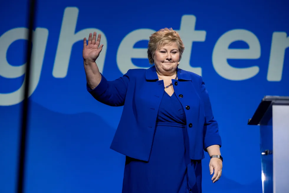 Høyre-leder Erna Solberg åpnet fredag partiets landsmøte på Gardermoen.