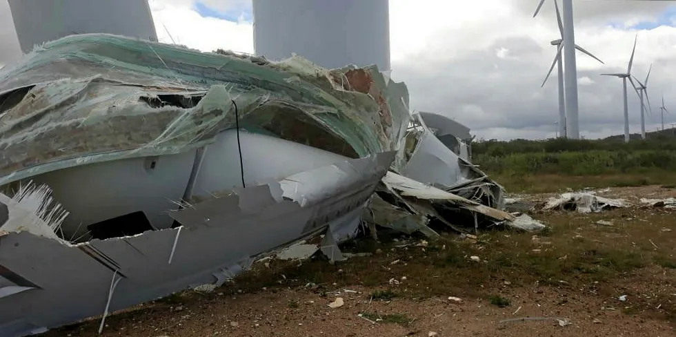 The collapsed GE turbine at the 216MW Ventos de São Clemente project in northeastern Brazil.