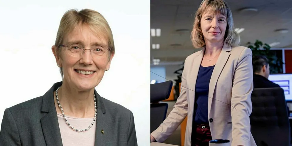 NTNU ved rektor Anne borg (til venstre) og Statnett ved FoU-direktør Sonja Berlijn har signert en femårig samarbeidsavtale for å styrke den digitale kompetansen i energisystemet.