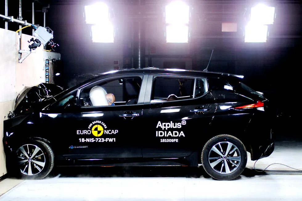 Nissan Leaf oppnår toppkarakter i kollisjonstest. Foto: Euro NCAP