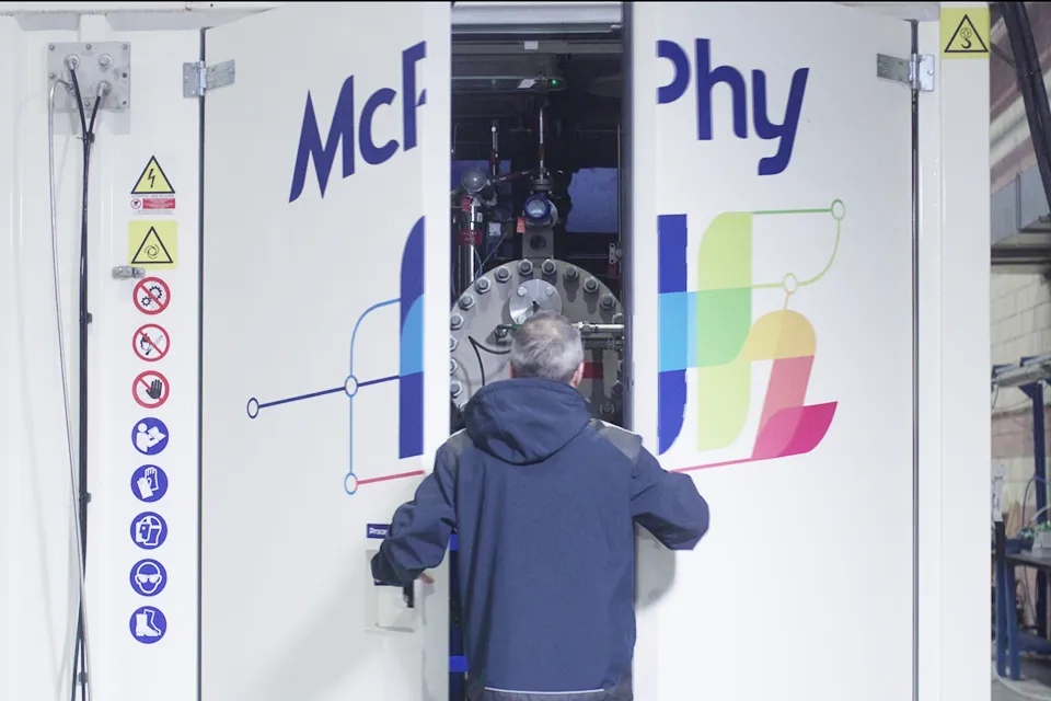 A McPhy electrolyser being assembled at its manufacturing site in San Miniato, Italy