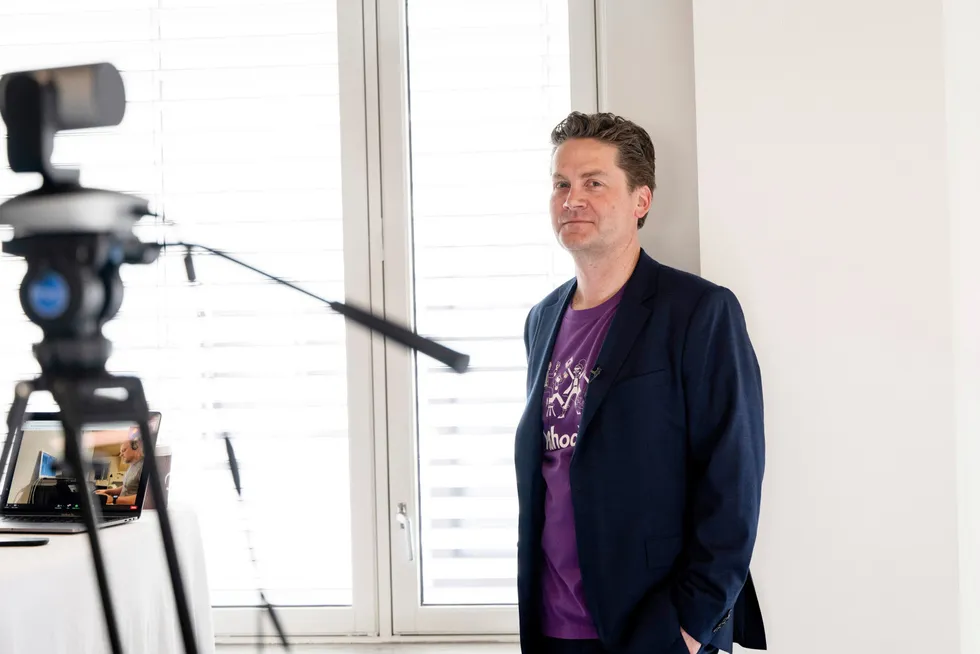 Kahoot-sjef Eilert Hanoa avbildet i forbindelse med børsnoteringen av selskapet.