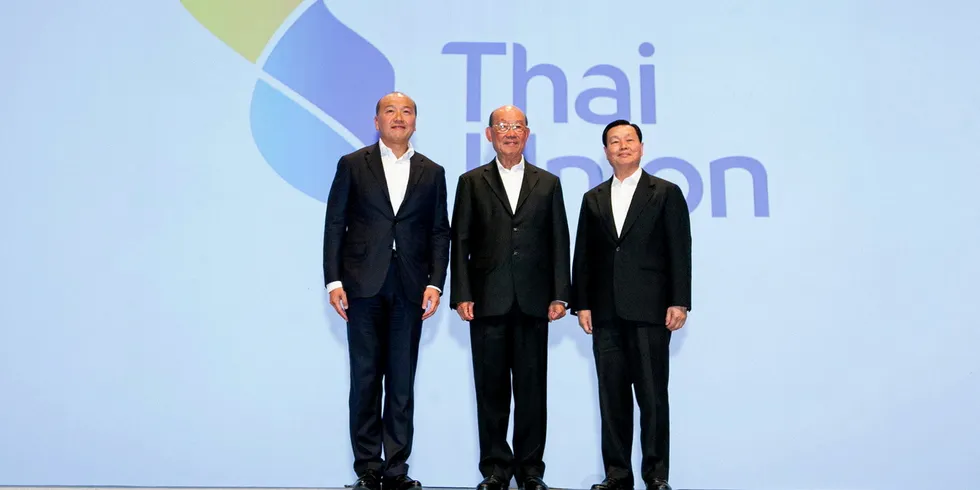 The Thai Union insider trading allegations could cause long-term damage to Thai Union if executives don't resign, one analyst says. Pictured (left to right): Thiraphong Chansiri, president and CEO, Kraisorn Chansiri, founder and chairman, and Cheng Niruttinanon, founder and executive chairman of Thai Union. Kraisorn was fined by the Thai SEC for insider trading.