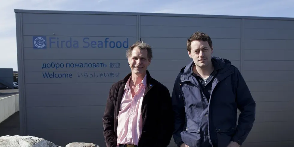 Administrerende direktør i Firda Seafood Group Ola Braanaas (t.v) her sammen med markedssjef i Firda Seafood Tore Larsen. Arkivfoto: Elise Årdal