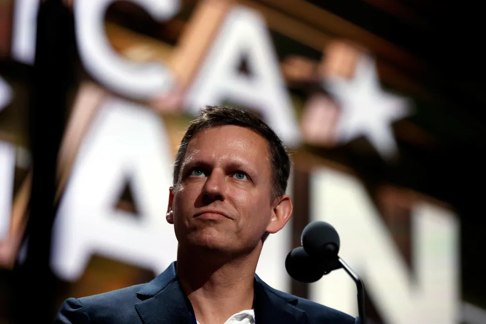 Tek-investor og milliardær Peter Thiel på Republikanernes landsmøte i 2016. Den gangen var han den eneste Silicon Valley - gründeren som åpent støttet Donald Trump, også med penger.