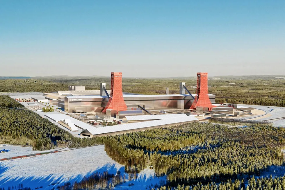 A rendering of H2 Green Steel's under-construction green steel plant in northern Sweden.