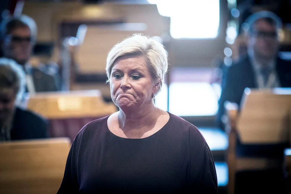 Statsbudsjettet 2017. Finansminsiter Siv Jensen holder finanstalen. --- Foto: Gunnar Blöndal