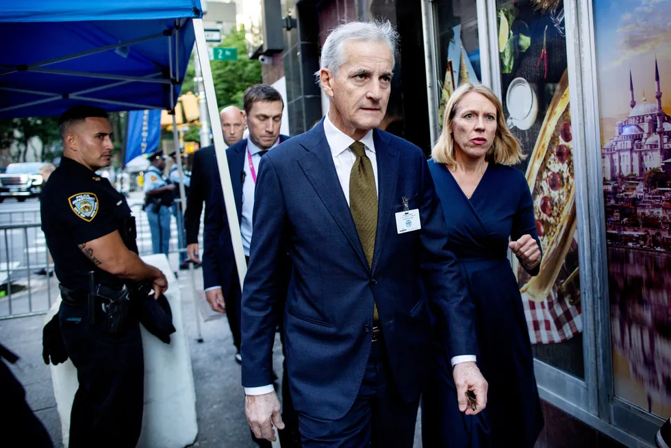Statsminister Jonas Gahr Støre er på høynivåuken i New York, her med utenriksminister Anniken Huitfeldt.
