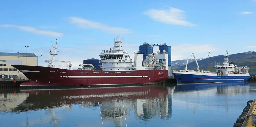 Islandske pelagiske trålere, som «Börkus» og «Jónaedvalds» her i Akureyri, økte fangstene sine i september, men ligger under året før samlet sett, bortsett fra i landingene av makrell.