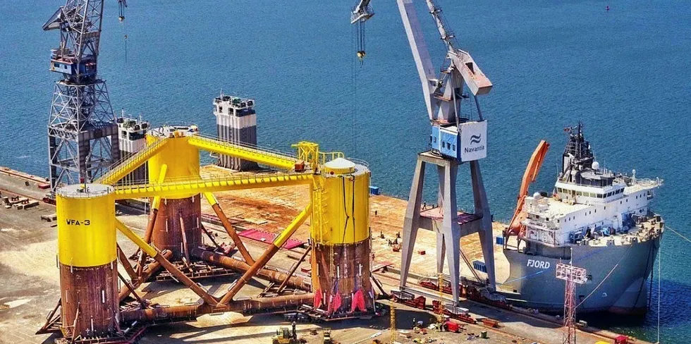 Construction of one of the WindFloat platforms for the WFA project off Portugal