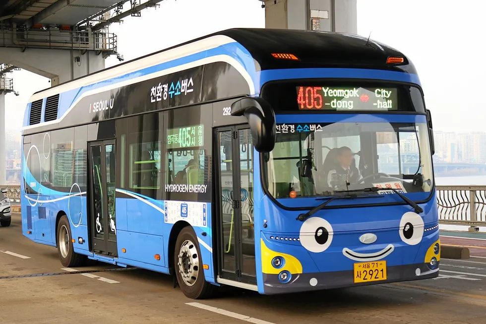 A rather happy Hyundai hydrogen bus in the South Korean capital, Seoul.