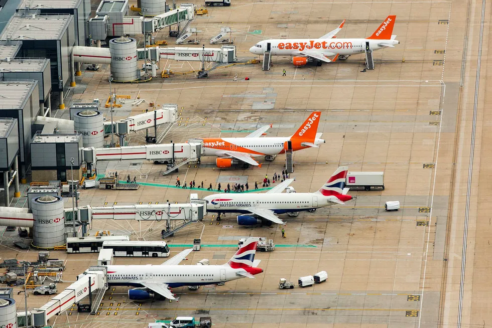 British Airways stoppet all aktivitet ved Gatwick utenfor London i starten av april. Det er usikkert om flyselskapet vil komme tilbake. Bildet er tatt før koronaepidemien.