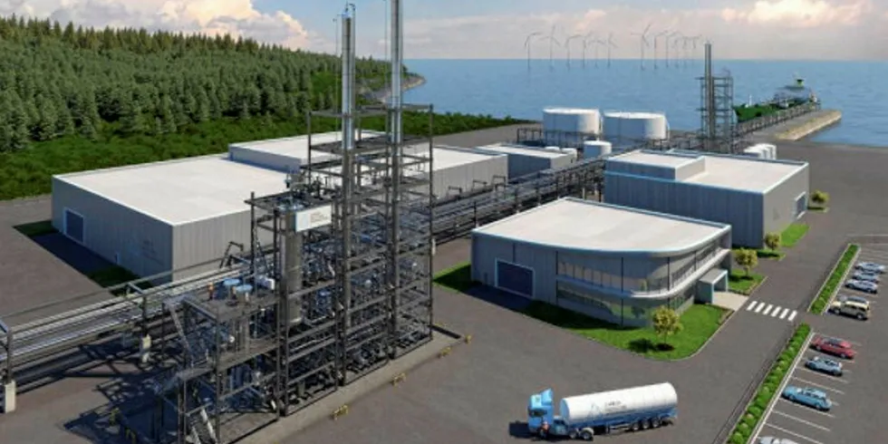 CO2 fanget fra utslippene til Finnfjord ferrosilisiumanlegg og hydrogen fra elektrolyse av vann med fornybar elektrisitet benyttes som råstoff.