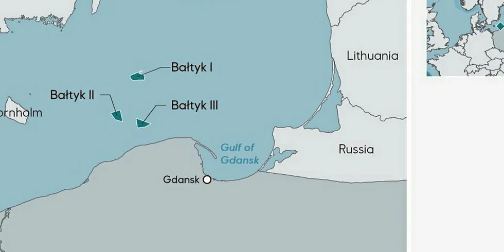 Baltyk-prosjektene ligger rundt 80 km utenfor den polske kysten på 25-35 meters dyp.