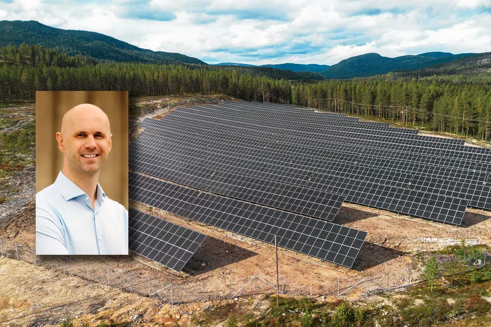 Prosjektdirektør Henning Leifsen i Solgrid (innfelt) har foreløpig ett kraftverk i drift på Furuseth (på bildet), og én konsesjon ved Ørje, nær svenskegrensen.