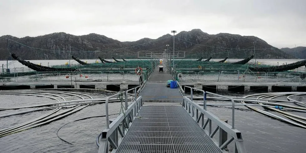 BESKATNING AV HAVBRUKSNÆRINGEN: En lokalitet til Marine Harvest i Flekkefjord. Et utvalg nedsatt av regjeringen vurderer ulike former for beskatning av havbruksnæringen.Foto: KJERSTI KVILE