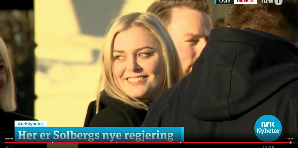Tina Bru (H) skal lede Olje- og energidepartementet fremover. Her ble hun presentert med resten av Erna Solbergs nye regjering.