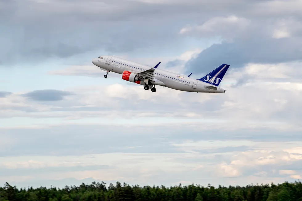 SAS står midt i en konkursbehandling i USA. Her fra Oslo lufthavn.