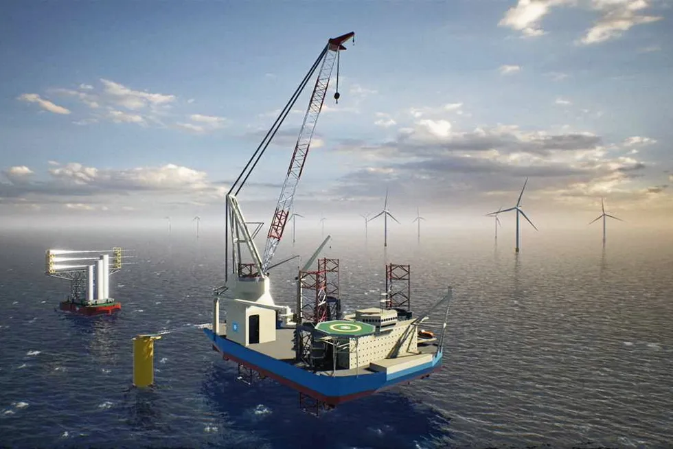 Installasjonsfartøy for havvind med teknologi fra Kongsberg Maritime.